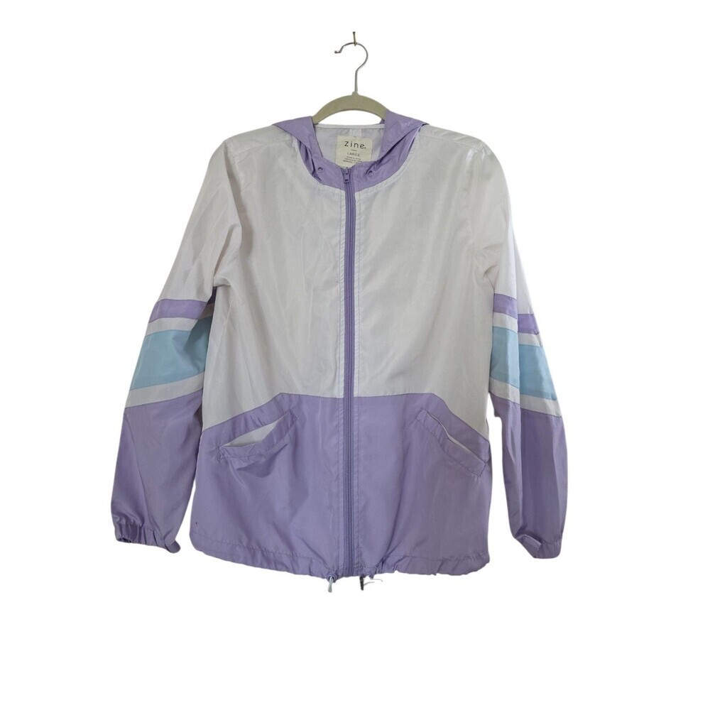 Women’s Large Zine Color block Lightweight Full Zip Windbreaker Jacket Purple L